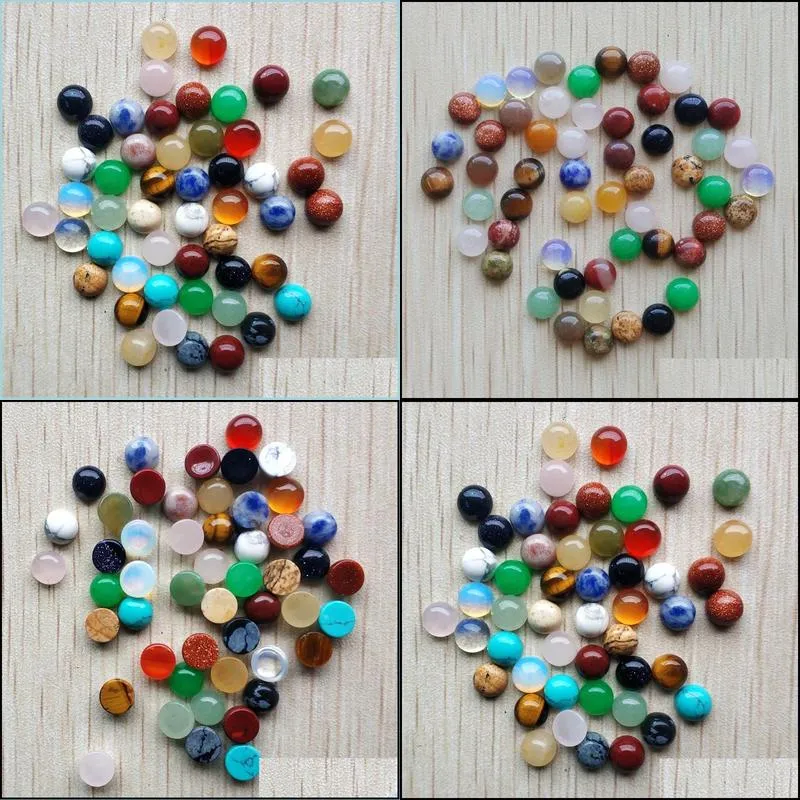 6mm assorted natural stone flat base round cabochon green pink cystal loose beads for necklace earrings jewelry clothes accessories making