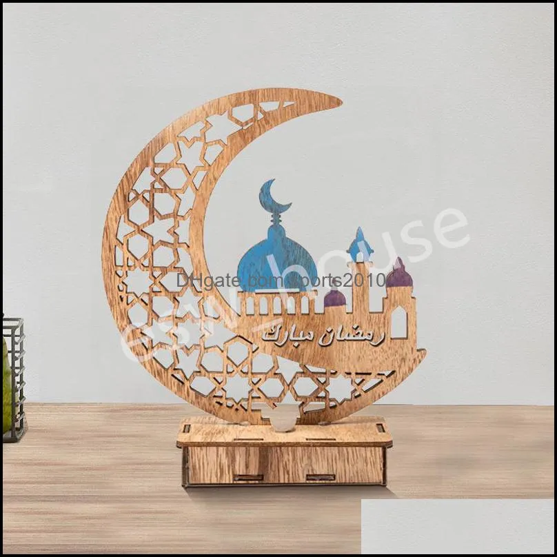 eid mubarak wooden decoration islamic muslim party home ornament with lights ramadan kareem gifts