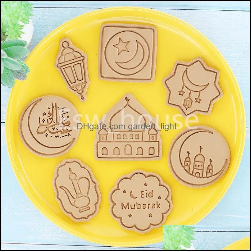 eid mubarak cookie mould 3d diy ramadan islamic muslim  stamp biscuit cutters biscuit embossing fondant baking tool