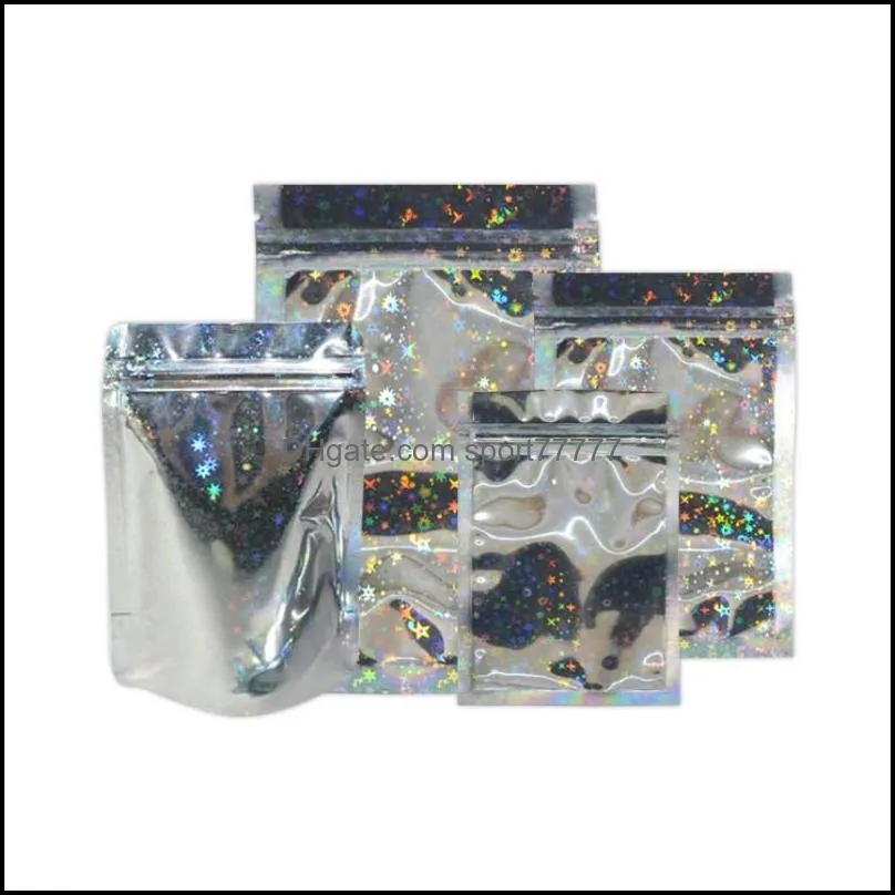 star laser food package bag resealable smell proof bags foil pouch bag flat mylar bag holographic color with glitter star