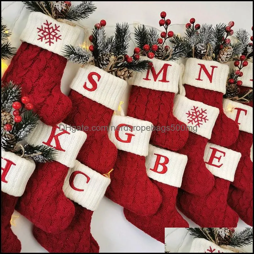 christmas knitted alphabet socks az embroidered knit red xmas holiday stocking