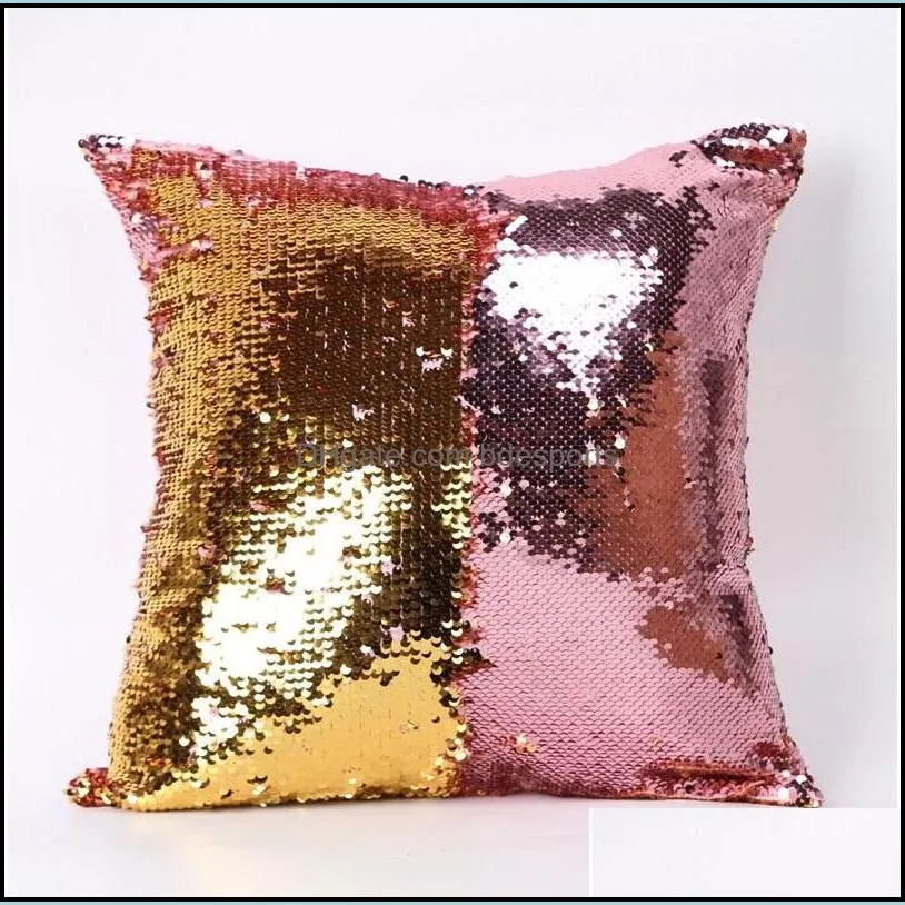 mermaid sequins pillow case two color splicing sofa decoration cushions cover home polychromatic square cushion covers 8 3js g2