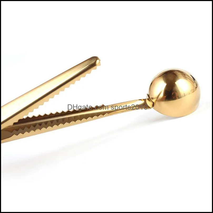 gold stainless steel coffee scoop multifunctional bag sealing clip ground coffee spoon drinkware tools shipping