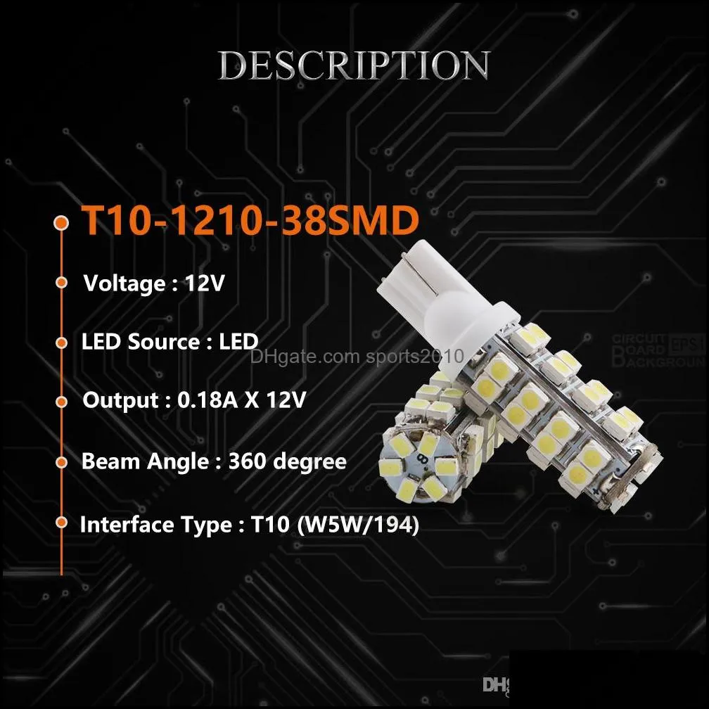 light 10pcs t10 38 smd led automotive bulb 38 leds 3528 smd w5w 168 194 921 interior parking lights lamps bulbs 12v dc