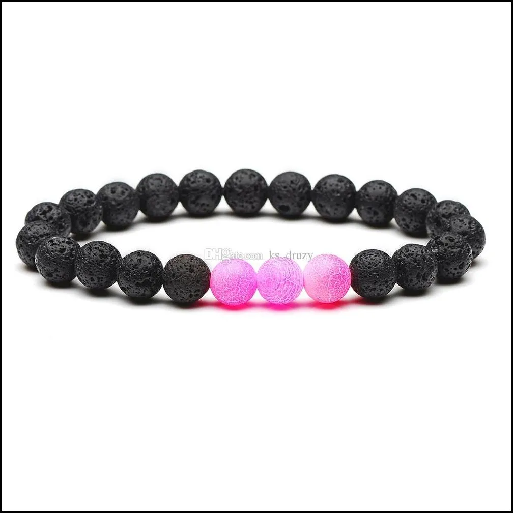 fashion weathering colorful agate 8mm black lava stone beads bracelet  oil perfume diffuser bracelets yoga jewelry