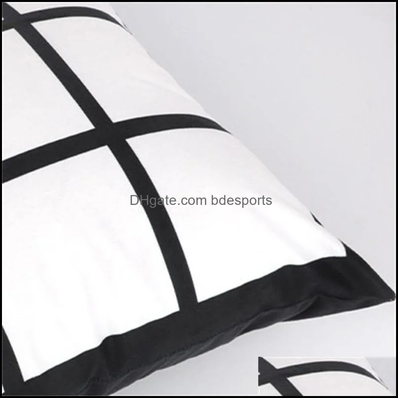 9 panel blank sublimation pillow case black grid woven polyester heat transfer cushion cover throw sofa pillowcases 40x40cm 570 r2