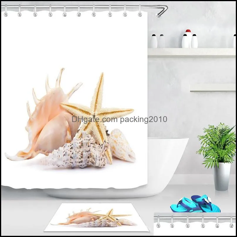 sea beach shower curtain starfish shell printed bath screen polyester waterproof shower curtains decor with hooks 1494 t2