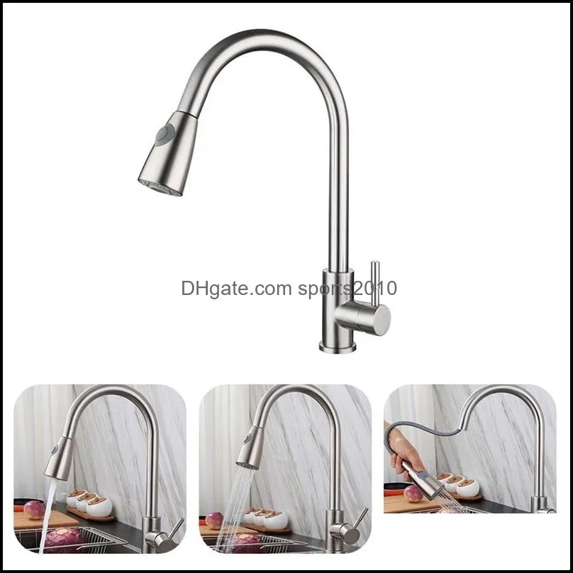 pullout faucets stainless steel kitchen single hole sink multifunction faucet stream sprayer 360 degree rotation pull out mixer tap 706