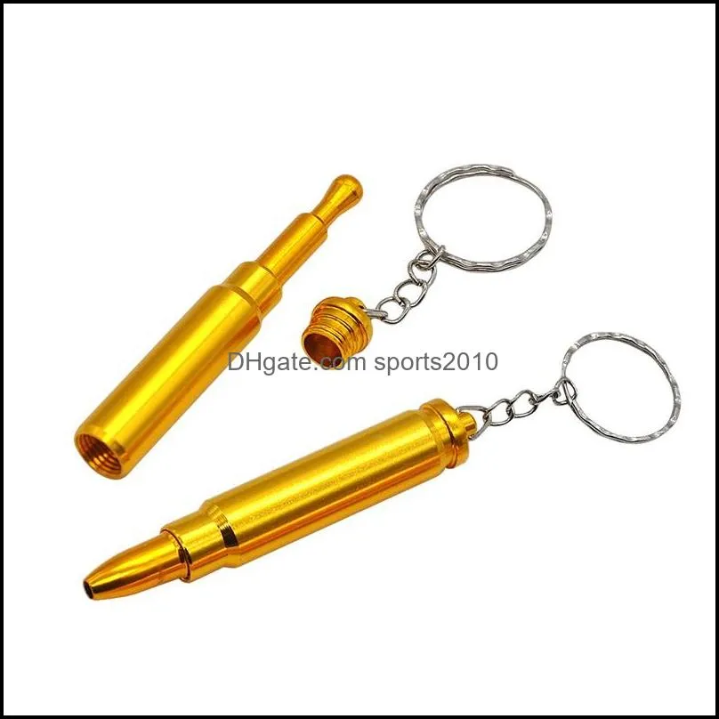 retail/wholesale gold bullet metal key chain smoking pipe head gun pistol bullet shape cigarette pipe 414 r2