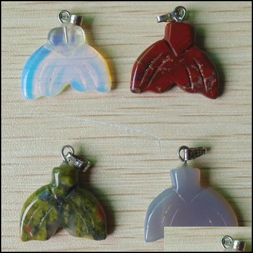 carved fish whale tail assorted natural stone charms crystal pendants for necklace accessories jewelry making