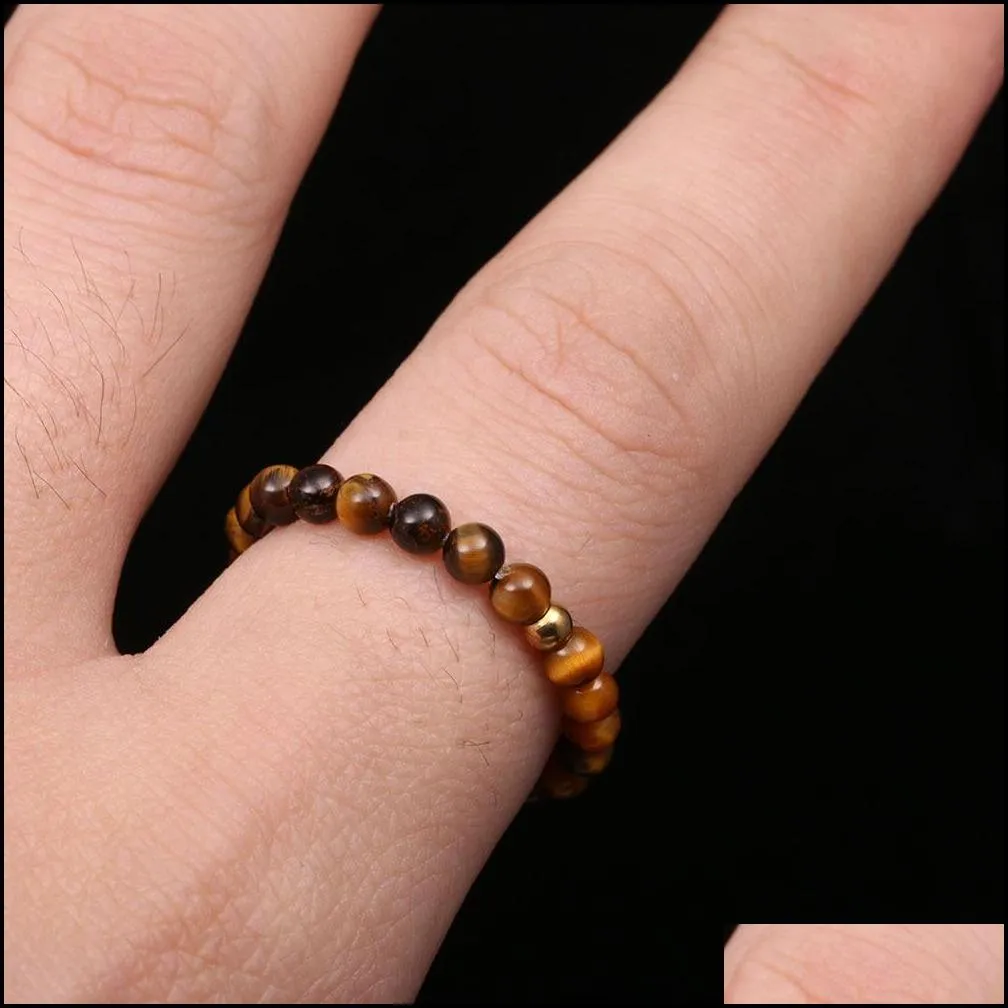stone beads elastic band ring healing crystal quartz chakra pink red green index finger rings for women men