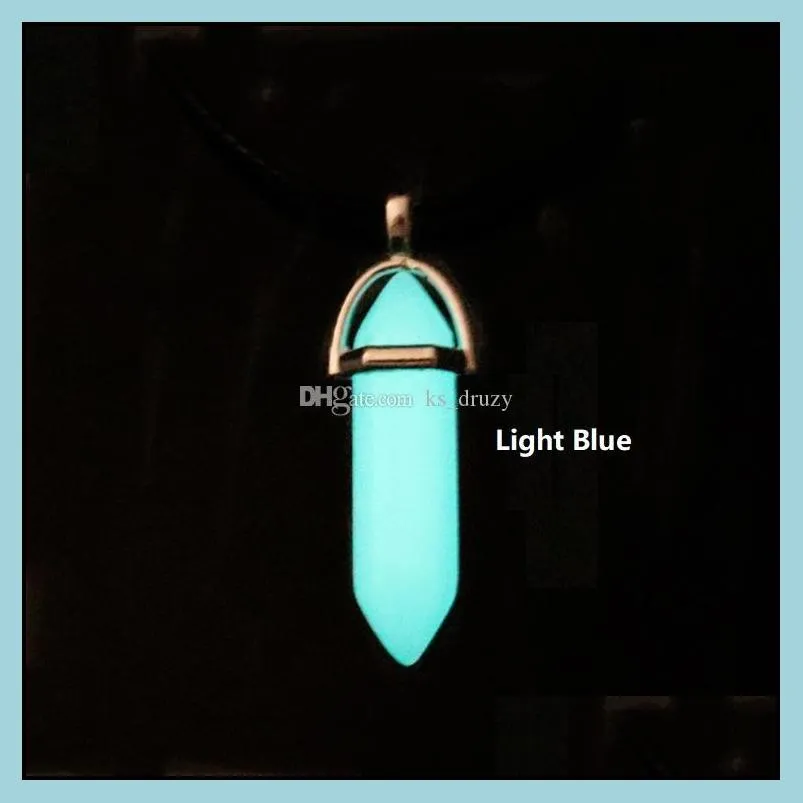 fashion 3 colors fluorescent hexagonal pendant necklace crystal bullet natural stone quartz collars jewerly leather chain