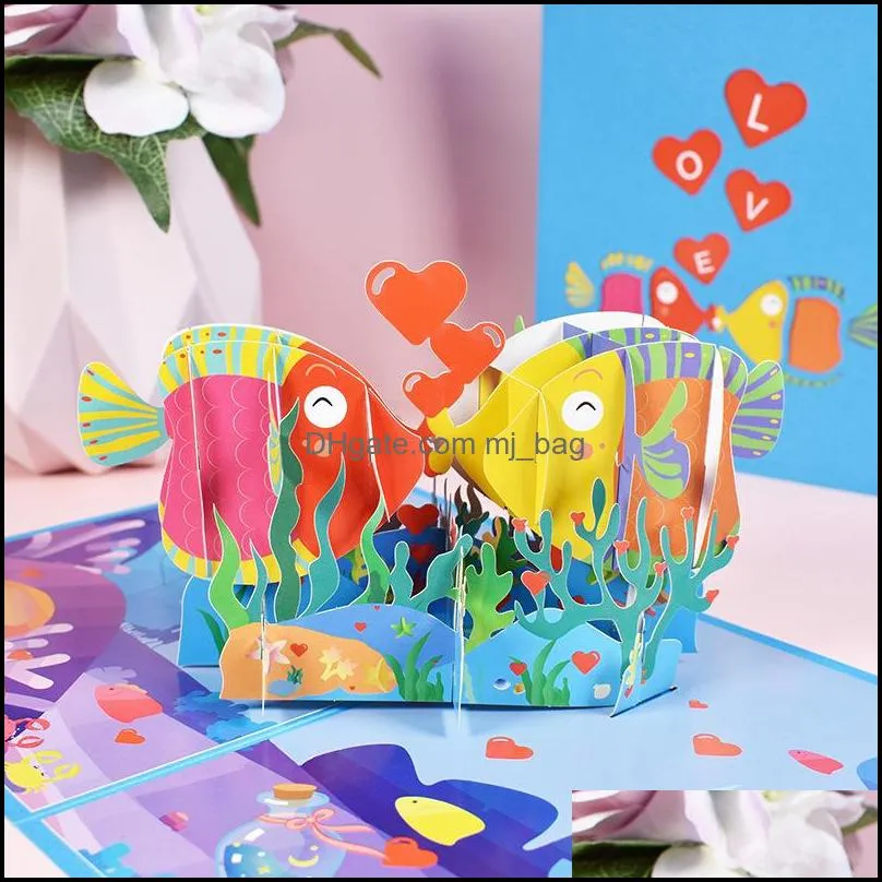 3d valentine greeting card  up kissed fish shaped valentine greeting card with envelope valentine festival supplies