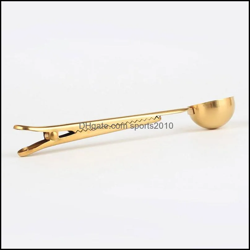 gold stainless steel coffee scoop multifunctional bag sealing clip ground coffee spoon drinkware tools shipping