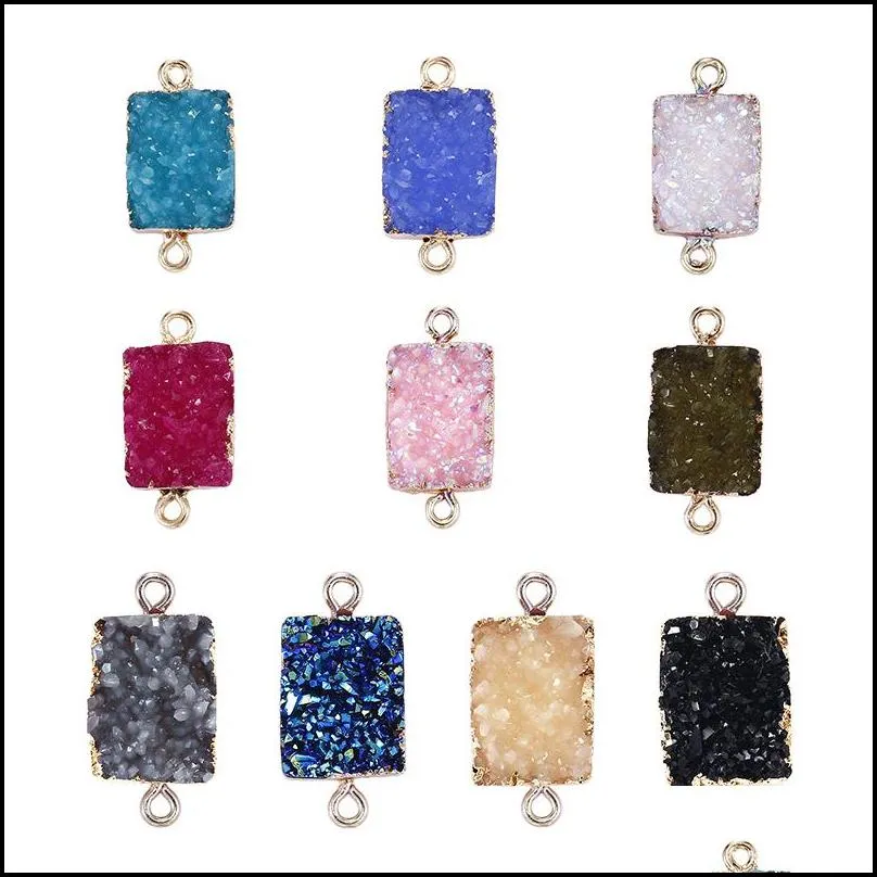 fashion resin stone druzy charm natural resin gemstone square 10 colors pendant for diy jewelry making bracelet necklace earring