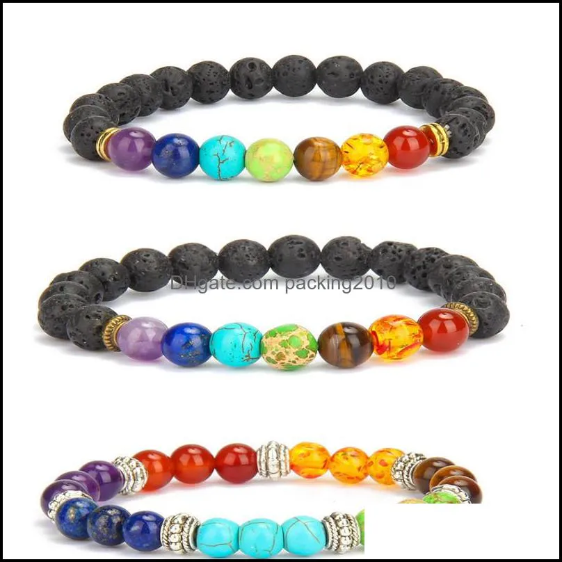 7 chakra bracelet men black lava healing balance beads bracelet natural yoga bracelet men women christmas festival gifts