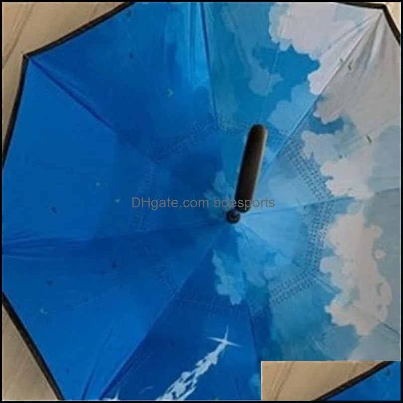 latest high quality and low price windproof folding doublelayer inverted antiumbrella selfreversing rainproof ctype hook hand 287