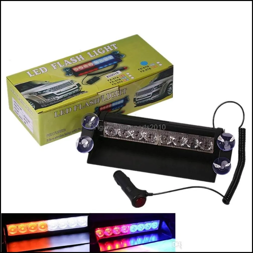  car police strobe warning light 8 led emergency red/blue yellow/white beacon flashing lamp sucker on windshield