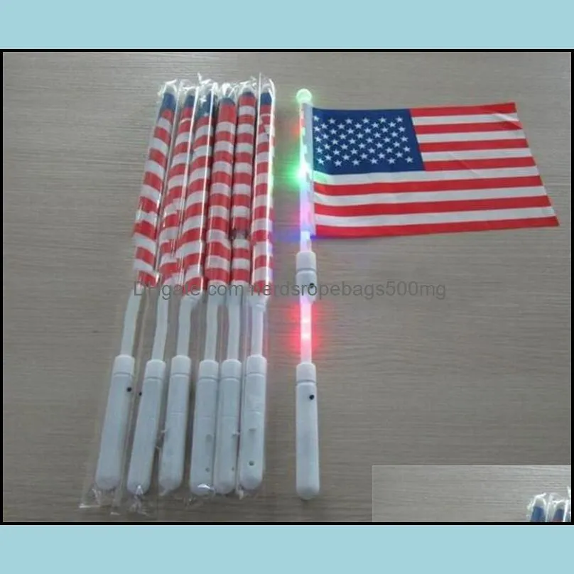 led american hand flags 4th of july independence day usa banner flag patriotic days parade party flag with lights