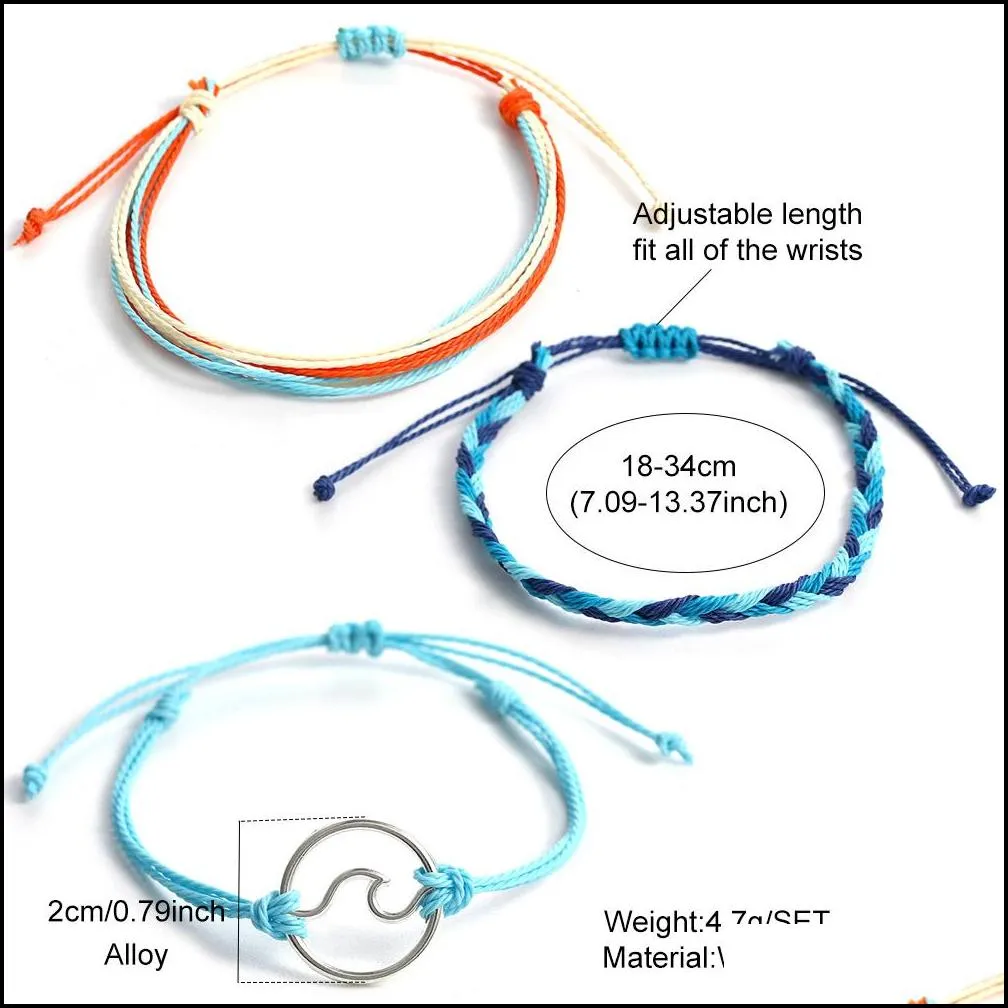 3pcs/set wax rope handmade woven bracelets for women men fashion multilayer braided friendship wave charms wax string bracelets jewelry