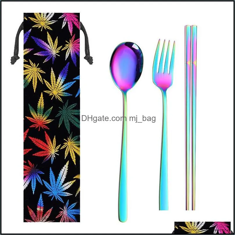 stainless steel straw chopsticks spoons knife set colorful milk tea straws with cleaning brush set metal cutlery sets