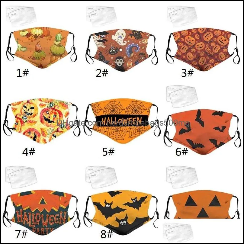 halloween pumpkin printed face masks 3d halloween skull pm2 5 protective face masks washable reusable cloth masks with adjustable