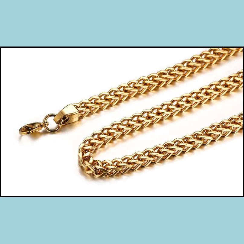 fashion men stainless steel chains double layer link chain necklace high polished punk style 18k gold plated necklaces for men239t