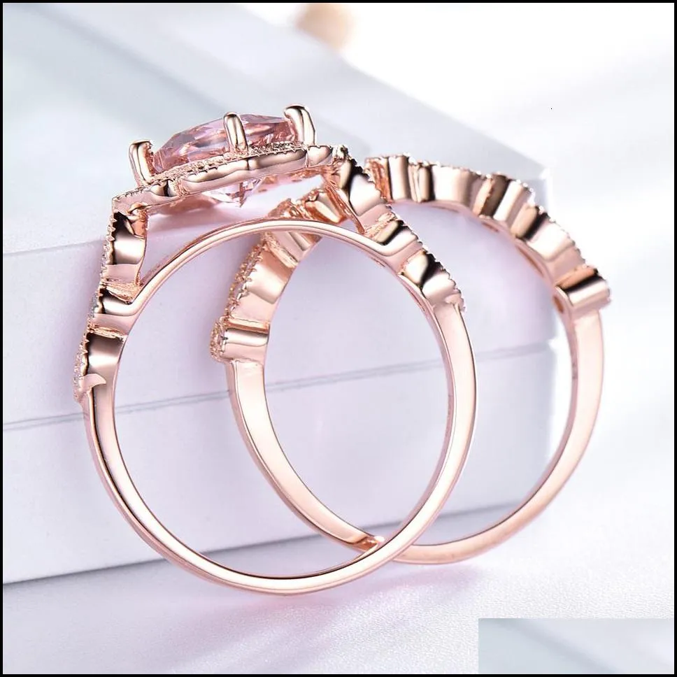 umcho 925 sterling silver ring set female morganite engagement wedding band bridal vintage stacking rings for women fine jewelry c237g