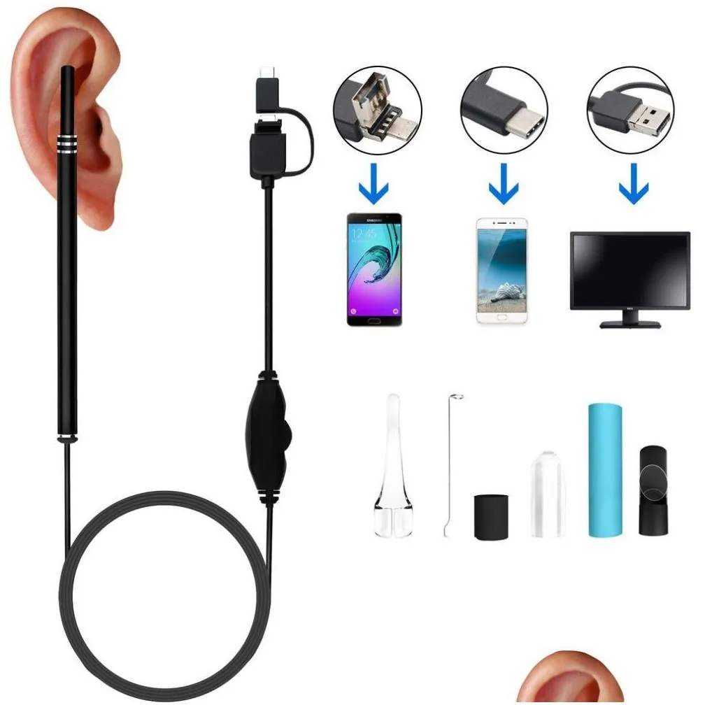 epack in ear cleaning endoscope spoon mini camera ear picker  visual mouth nose otoscope support android pc