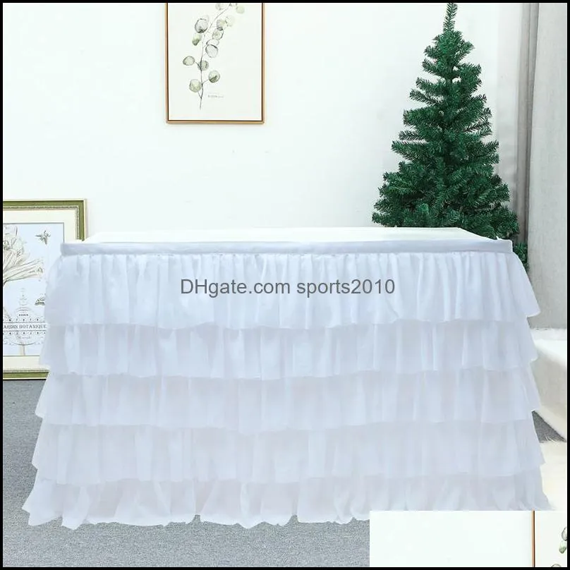 185cm x 77cm solid color table skirts tulle ruffled table skirt decoration for rectangle round table 5layer home decor white 1290 v2