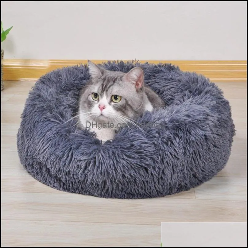  long plush dog bed winter warm round pet sleeping beds soild color soft pet dogs cat cushion mat drop 667 v2