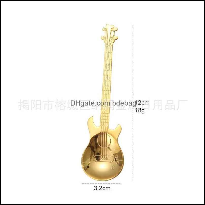 guitar shape spoons dessert snack originality stainless steel kitchen accessories coffee music stir spoon gold silver plated 3 9nr