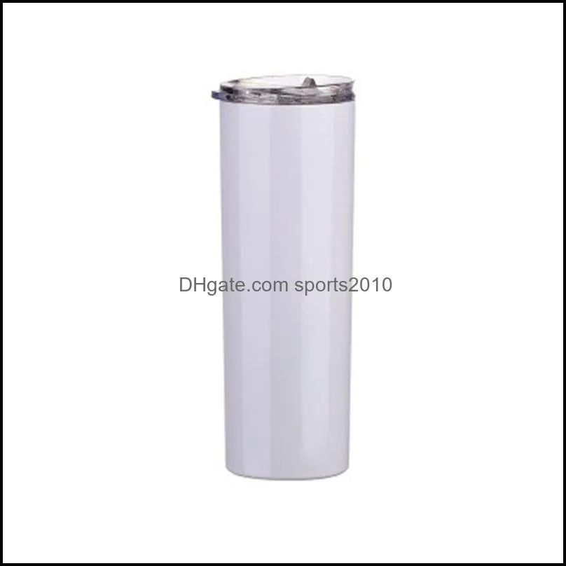 stainless steel transparent lid tumbler 20oz sublimation straw cup high capacity insulation drinkware white water mug 18 5jq g2