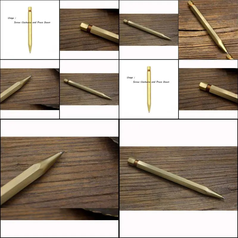 ballpoint pens 1 pcs arrival handmade pressing brass pen solid six rowed metal tactical self defense1