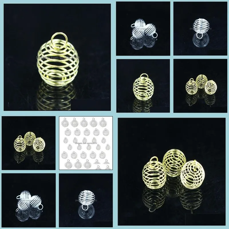 wholesale 500pcs plated silver/gold lantern spring spiral bead cages pendants for girl diy necklace jewelry making accessories