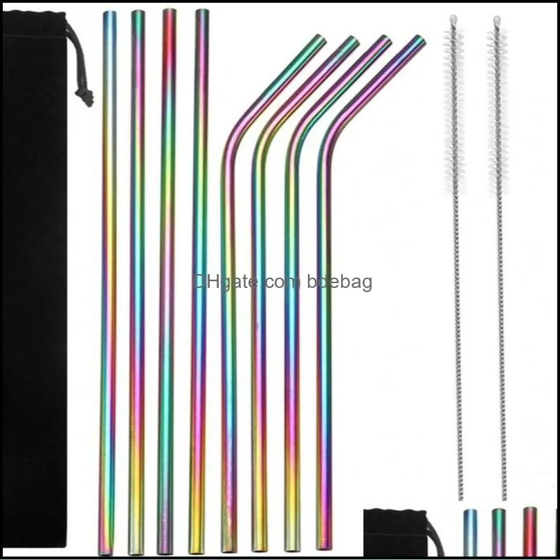 stainless steel straws suit color drinking water 215x6mm tubularis with cleaning brush suction tube set bar curved straight 13jm f2