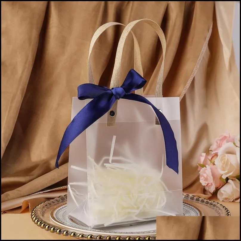 clear tote toy gift bag pvc transparent soft packaging bags with hand loop clear plastic handbag 10pcs 220427