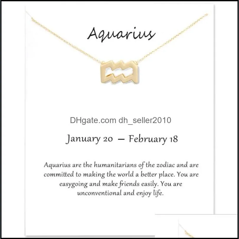 fashion jewelry 12 constellation aquarius pendant necklaces for women zodiac chains necklace gold silver color birthday gift