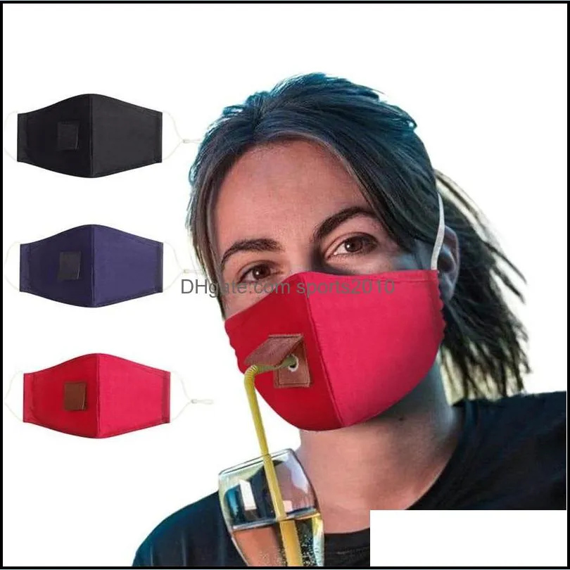 adjustable ventilation respirators waterproof straws mascarillas solid color pure cloth face mouth mask with hole 4 2lz f2