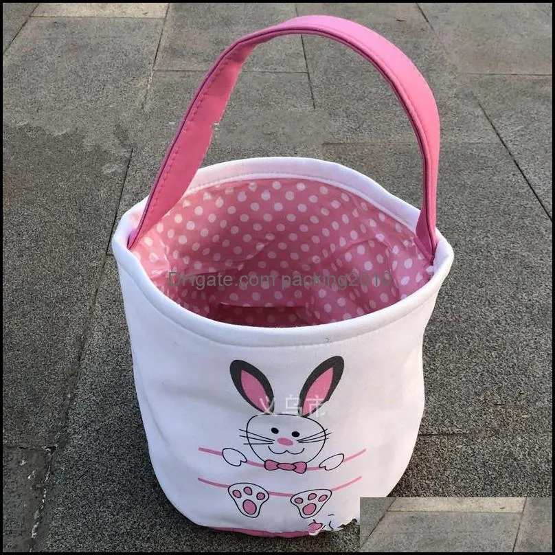 lovely rabbits pattern bucket bag 23x25cm fashion handmade canvas gifts candy hand basket diy easter new 12jz j2