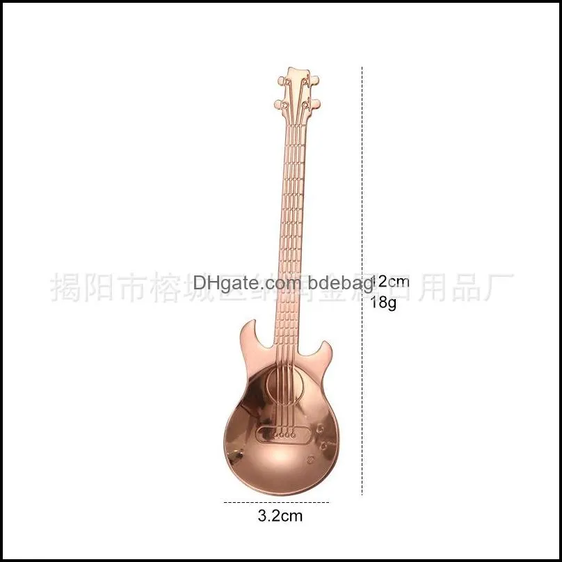 guitar shape spoons dessert snack originality stainless steel kitchen accessories coffee music stir spoon gold silver plated 3 9nr