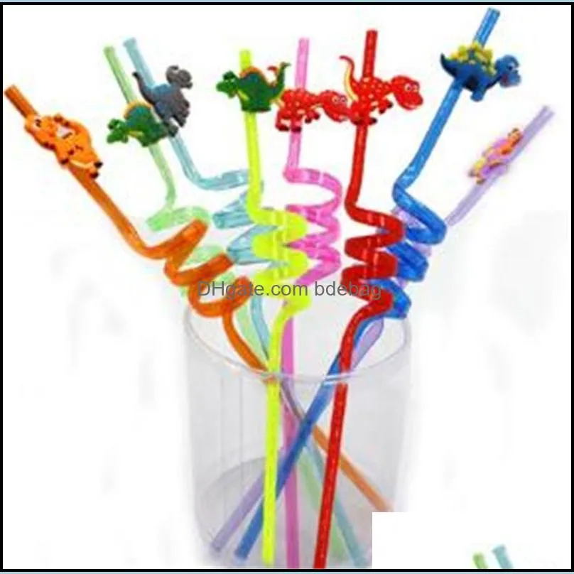 disposable straw party decorative red green blue multi colors bend straws cartoon dinosaur modeling tubularis eco friendly 8xh l1