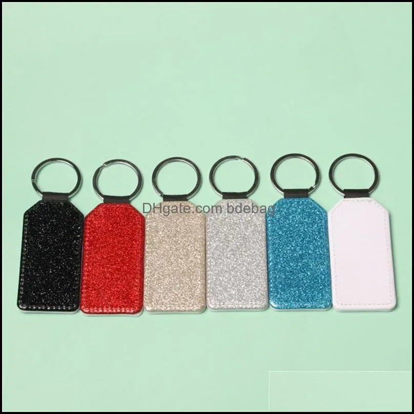 party favor pu leather sublimation sequin keychain 5 shapes diy glittery keyring back is white heart shape lover gift key ring 1393