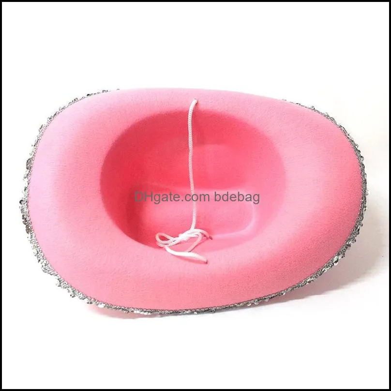 pink tiara cowgirl hat for women girls wide brim fedora  cap western style holiday cosplay party hats 699 v2