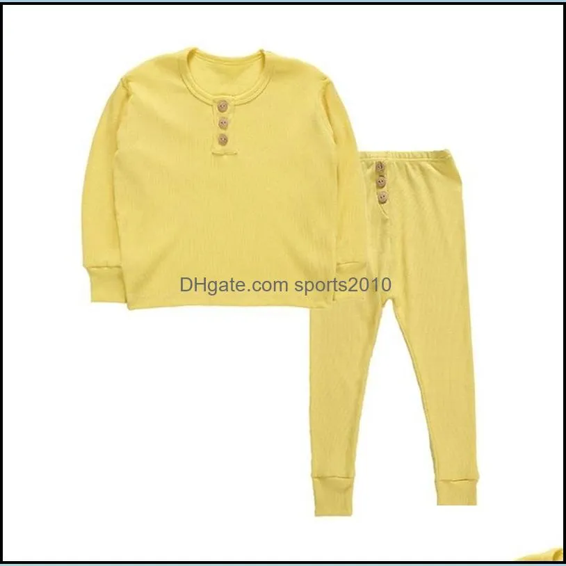 elastic long sleeves pajamas child kids underwear pyjamas buttons kits warm underclothes jackets pants sets soft 17ll f2