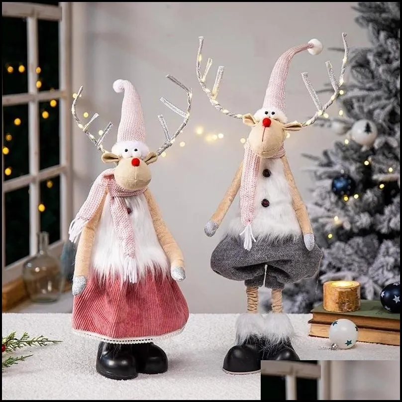 large standing elk doll with lights christmas gift for kid reindeer navidad ornaments home decor 220512