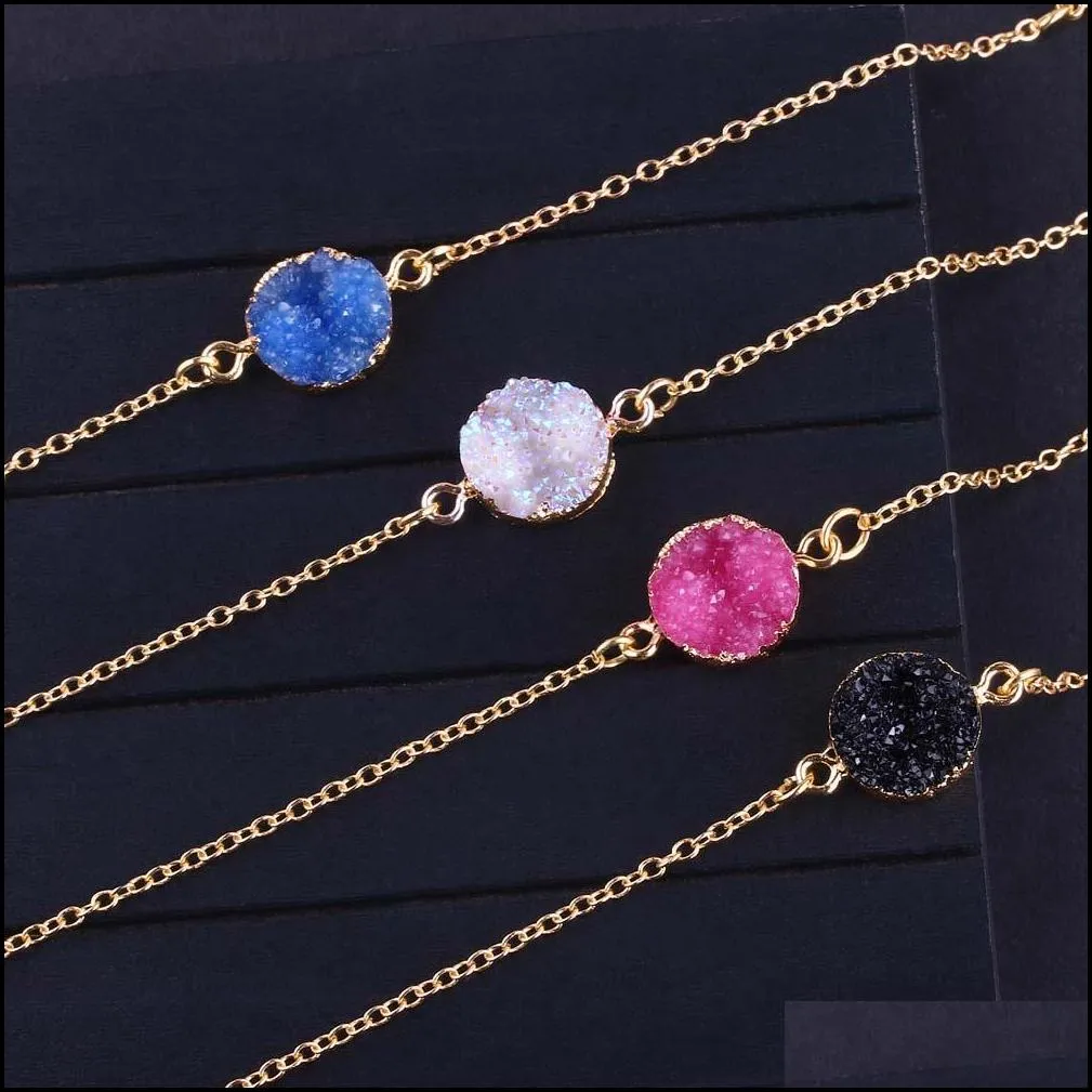 new design resin stone druzy necklaces 5 colors gold plated geometry stone pendant necklace for elegant women girls fashion jewelry