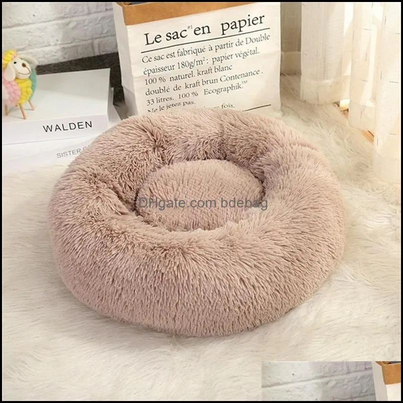  long plush dog bed winter warm round pet sleeping beds soild color soft pet dogs cat cushion mat drop 667 v2