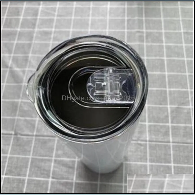 stainless steel transparent lid tumbler 20oz sublimation straw cup high capacity insulation drinkware white water mug 18 5jq g2