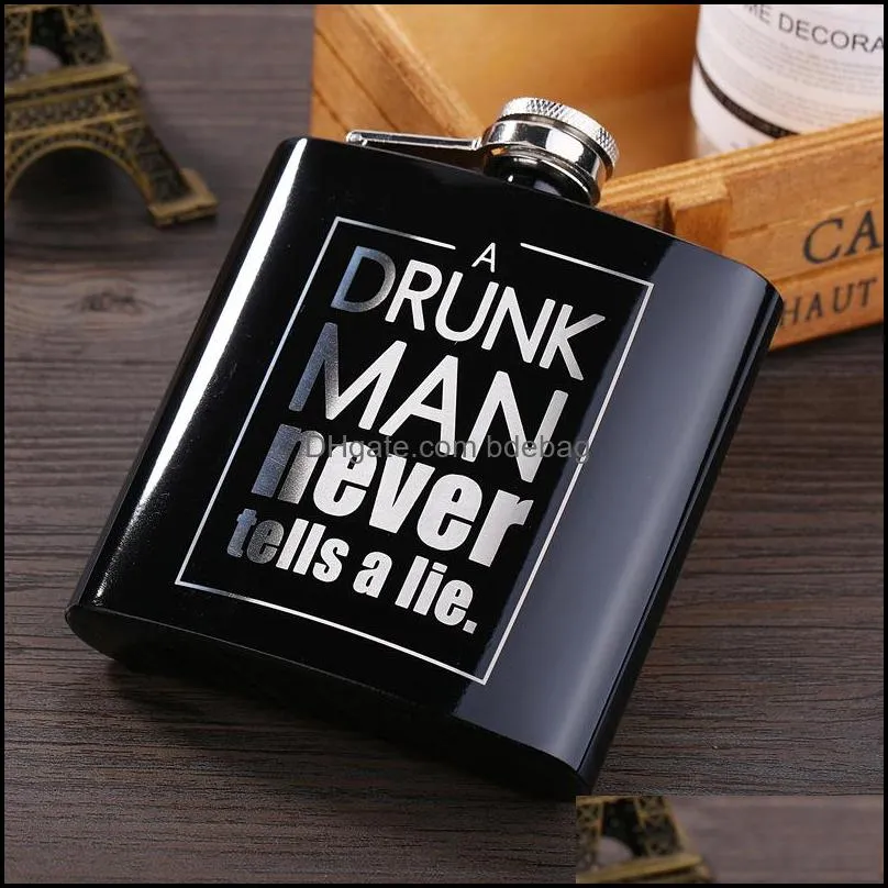 6oz wine bottle light black hip flask stainless steel english letter pattern wines pot arrival 10 8dy l1